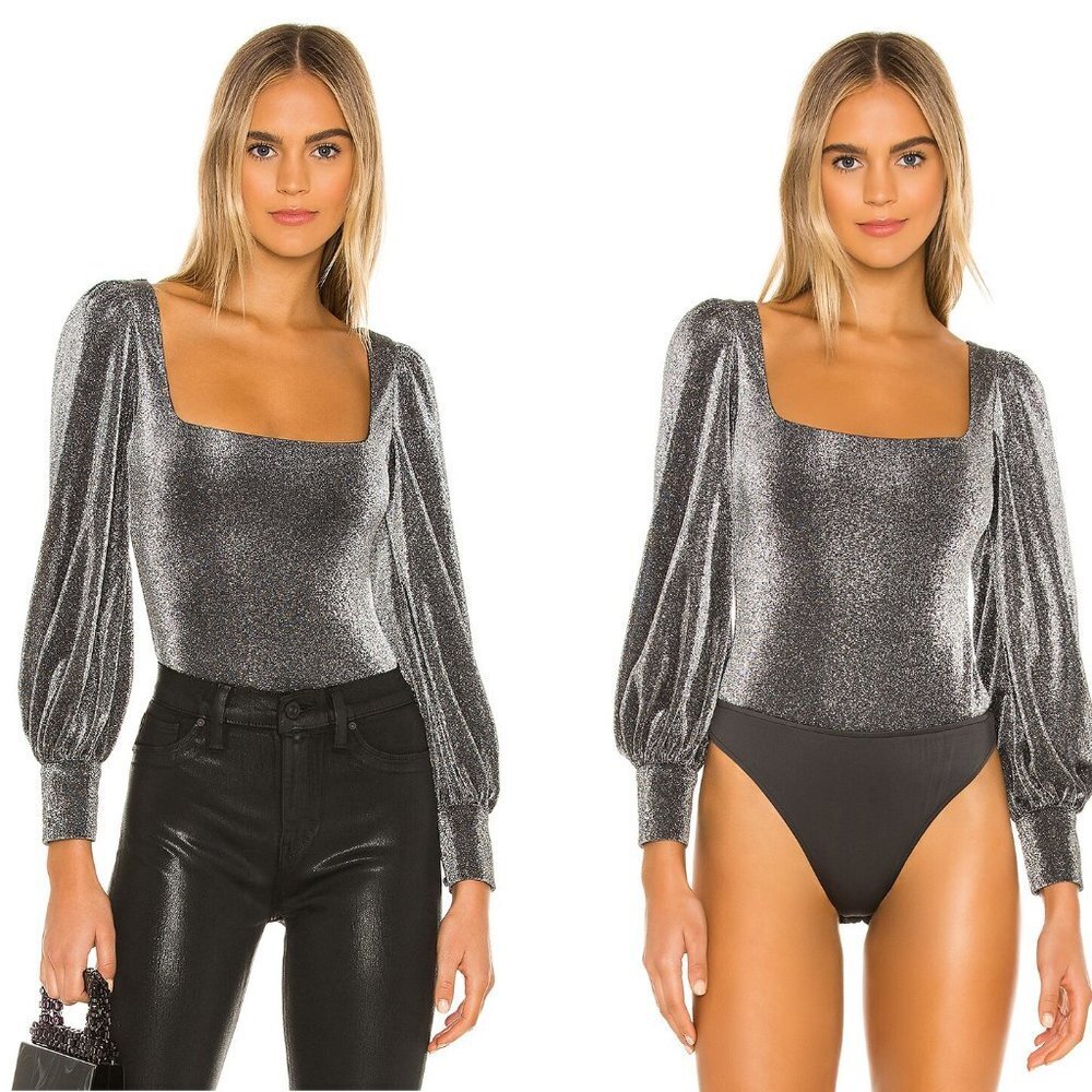 Privacy Please Jasmine Bodysuit in Metallic Silver Medium